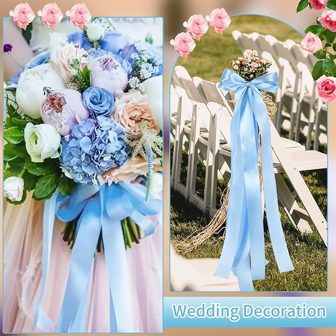 woric Blue Ribbon 1 1/2 Inch 60 Yards Light Baby Blue Satin Ribbon for Baby Bridal Shower Party Favors Wedding Decor Mothers Day Graduation Leis Crafts Flower Bouquet