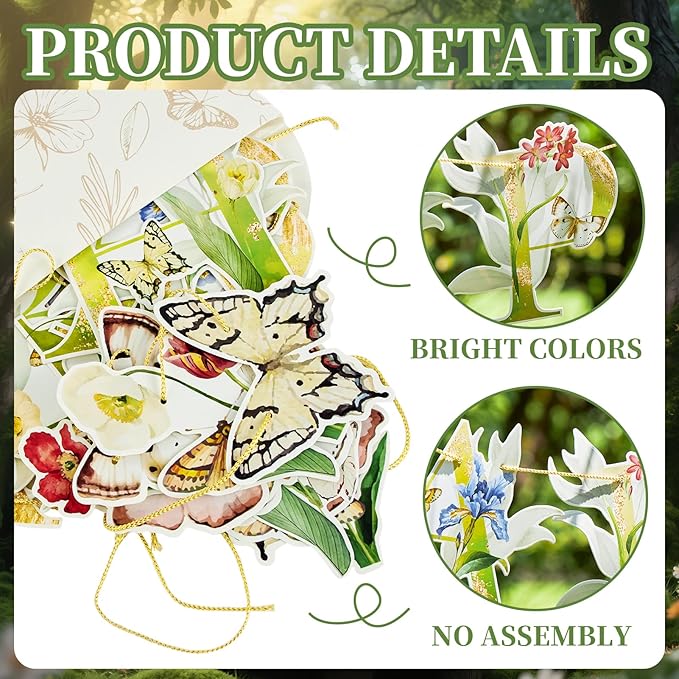 SUNBEAUTY Wildflower Butterfly Happy Birthday Banner Spring Floral Birthday Decorations Pre-Strung Butterfly Flower Garden Decor for Girls Women Baby Shower Wedding Tea Party