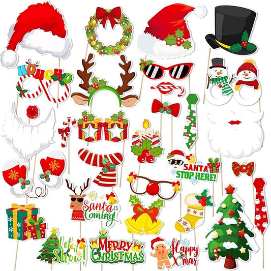 30pcs Christmas Photo Booth Props Funny Christmas Party Decorations Photobooth Favors Games Supplies for Kids Adults