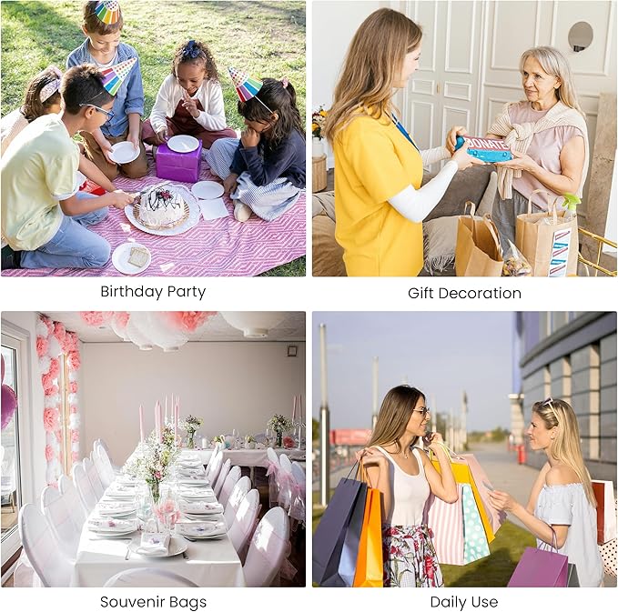 huichuan 12 Pack Rainbow Birthday Bags for Girls, 8x3.9x8 Inches Colorful Small Happy Birthday Bag with Bases for Kids, Girls, Boys Party Favors & Gift Packaging