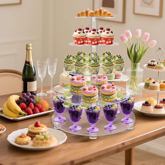 Lager Cupcake Stand for 50 Cupcakes, 5 Tier Round Cupcake Tower，Acrylic Cupcake Holder with Base for Dessert Table Wedding Birthday Party- Clear, 16 Inch