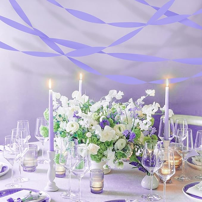 8 Rolls Crepe Paper Streamers, Light Purple Streamers Party Decorations for Baby Shower Bridal Shower Wedding Lavender Party Birthday Graduation