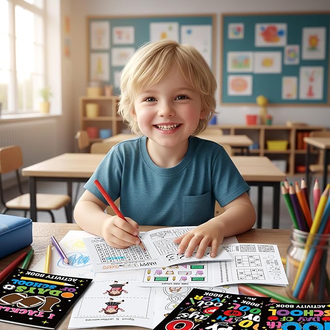 Black 100th Day of School Activity Books for Kids - 24Pcs Happy 100 Days Black Mini Games Coloring Book Set Bulk Mazes Word Search Word Scramble Games for School Classroom Reward DIY Gift Party Favors