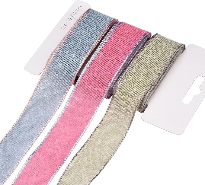 BEEFLYING 3 Styles Wire Edged Ribbons for Gift Wrapping, 25~28mm×2.7m Fabric Ribbons for Wedding Party Decoration Hair Bows Flower Bounquet Sewing and Craft, 9 Yards