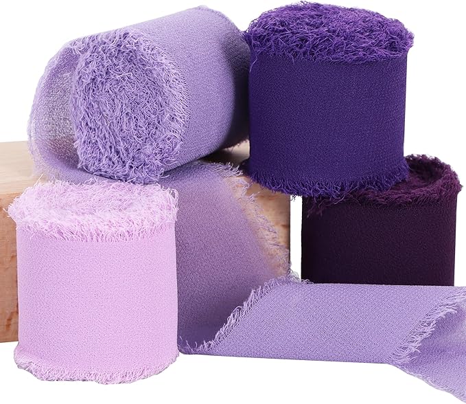TONIFUL 4 Rolls Drak Purple Set Chiffon Ribbon 1 1/2 inch× 5.5 Yards Ribbon Fabric Silk Ribbon for Gift Wrapping Wedding Party Decoration Flower Bouquet Wrapping Bows Making DIY Crafts