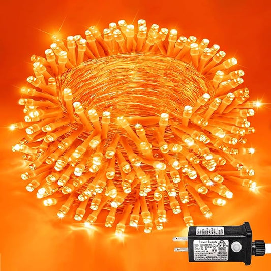 800 LED Christmas Lights Outdoor 262 FT String Lights Indoor Outdoor Clear Wire with 8 Modes Plug in Waterproof Orange String Light for Christmas Tree Party Thanksgiving Decorations