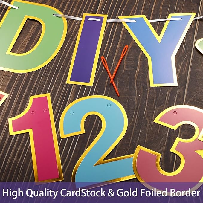 TaoBary 143 Pcs DIY Letter Banner Customizable Happy Birthday Supplies Make Your Own Banner Include Letters, Numbers Symbol Rope Needles for Baby Shower Wedding Bachelor Party Decorations(Multicolor)