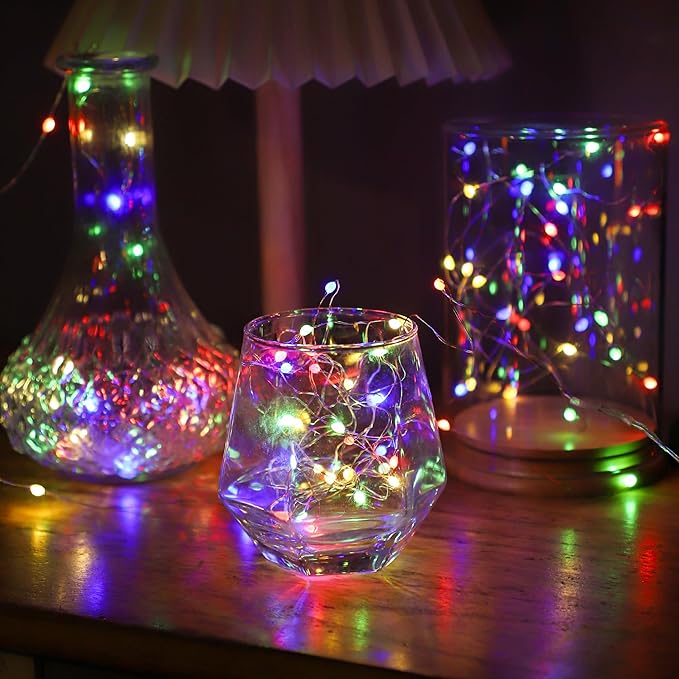 6 Pcs Fairy Lights Battery Operated, Christmas Tree Decor Twinkle Lights, 10 feet 30 LEDs String Lights, Flashing and Constant Light Modes, for Parties, Glass Bottle Decoration (Multi-Colored)