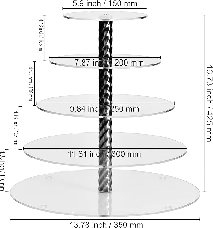 AMT Acrylic Cupcake Stand | Clear Acrylic Cupcake Stand for 57 Cupcakes | 5 Tiers Cupcake Stand | Perfect for a Wedding Shower, Birthday Party, Baby Shower. (1 pc/Box) (Round - 5 Tiers)