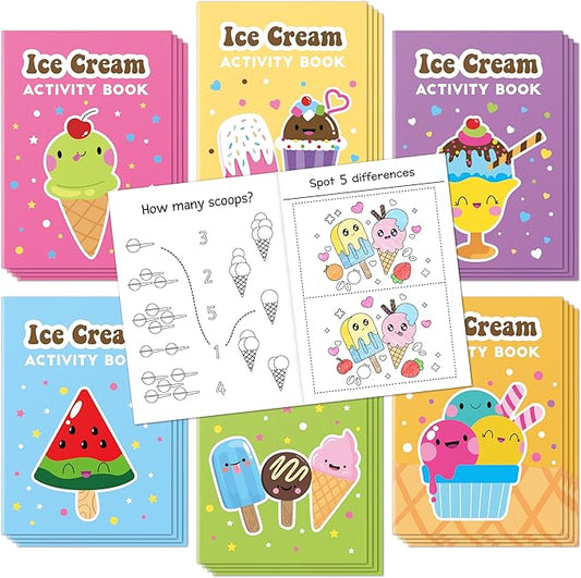 Ice Cream Activity Books for Kids 24Pcs Summer Ice Cream Mini Games Coloring Book Set Bulk Mazes Word Search Word Scramble Games for School Classroom DIY Art Gifts Summer Holiday Party Favors