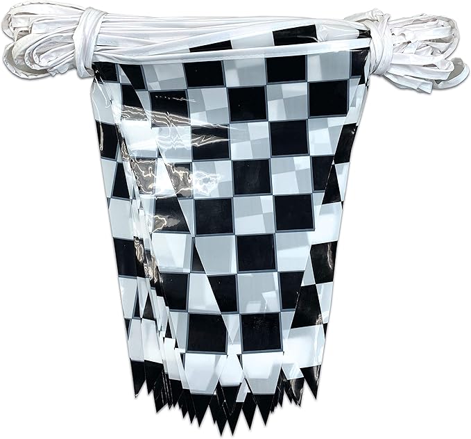 Beistle 17" x 120' Plastic Checkered Pennant Banner For Indoor Outdoor Racing Theme And Sports Party Decorations