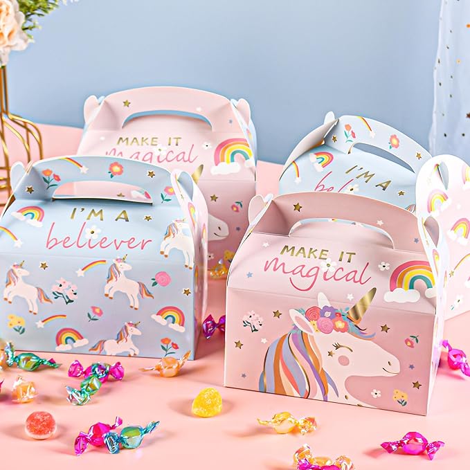 DjinnGlory 36 Pack Unicorn Party Favor Treat Boxes, Small Paper Gift Boxes for Baby Shower, Birthday, Christmas Party Supplies Decoration, Gable Boxes for Small Business 6.18 x 3.58 x 3.38 Inches