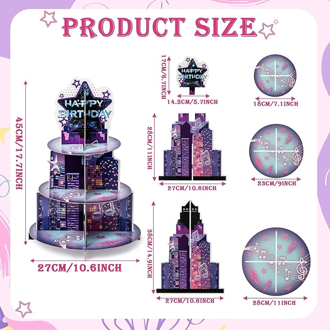 Singer Cupcake Stand Party Supplies - 3 Tier Korean Pop Singer Happy Birthday Party Cupcake Tower Table Decorations Musical Fan Theme Dessert Tray Holder Cake Stands for Girls Womens Teens