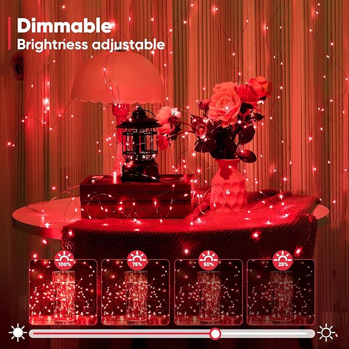 Ariceleo 4 Pack 32.8 Ft. Battery Operated Outdoor String Lights with Remote & Timer, LED Red Fairy Lights, Waterproof Twinkle Lights for Bedroom, Dorm, Mason Jar, Wedding, Party, Christmas