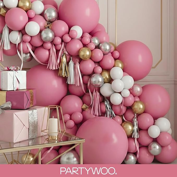 PartyWoo Mauve Balloons 140pcs Different Sizes of 18 12 10 5 Inch Dusty Pink Rose Blush Boho Netural Balloon Arch Kit Garland for Baby Shower Wedding Engagement Birthday Party Decorations Pink-F02
