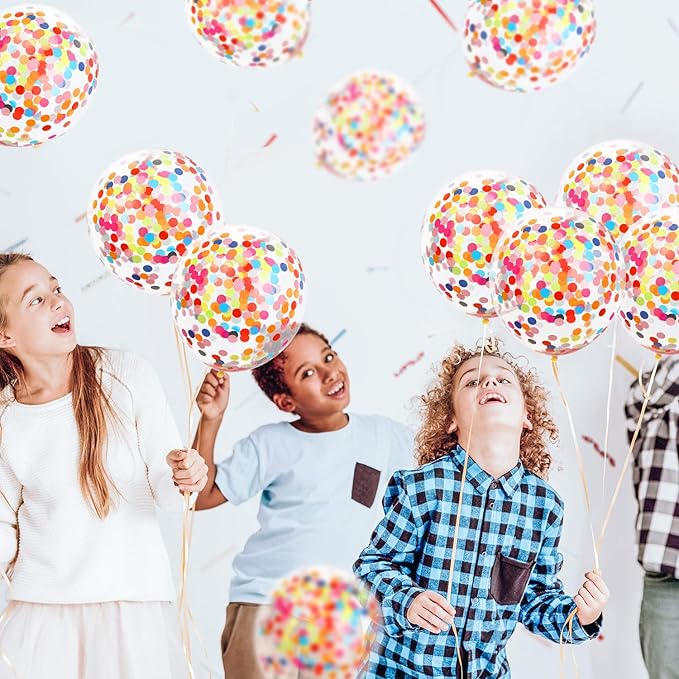 Gejoy 50 Pieces Rainbow Multicolor Confetti Balloons 12 Inches Latex Balloon with Bright Colorful Confetti Pre-Filled for Wedding Engagement Party Decoration