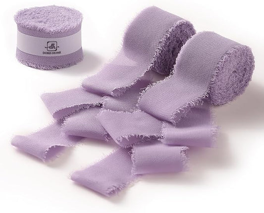 DORIS HOME Pastle Purple Chiffon Ribbon for Flower Bouquet, 1" x21Yd Fabric Ribbon for Gift Wrapping, Handmade Frayed Ribbon for Wedding Invitations/Christmas Decorations