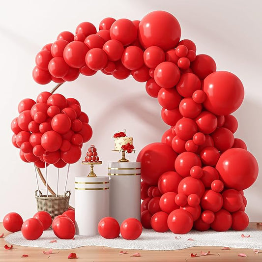 RUBFAC Red Balloons 129pcs Different Sizes 18 12 10 5 Inch for Garland Arch Kit, Latex Balloons Wedding Anniversary Casino Bachelorette Citizenship Birthday Party Decorations