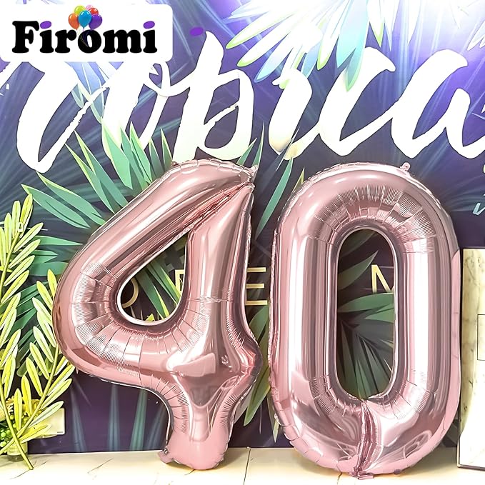 FIROMI 40 Foil Number Balloons Rose Gold 40-inch Big Giant Jumbo Mylar 40 Balloon Numbers for 40th Birthday Party Anniversary Decorations