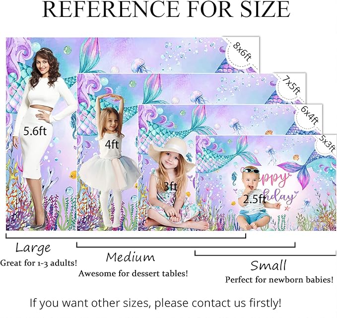 Mocsicka Mermaid Birthday Backdrop Under The Sea Birthday Party Decoration for Girl Blue Purple Mermaid Tails Photography Background (10x8ft(120x96 inch))