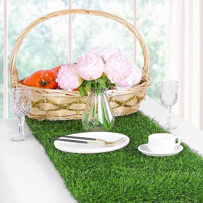 Ruisita Artificial Grass Table Runners 14 x 48 Inch Synthetic Grass Table Runners Grass Rug Table Decorations for Spring Summer, Wedding, Baby Shower, Party Decor