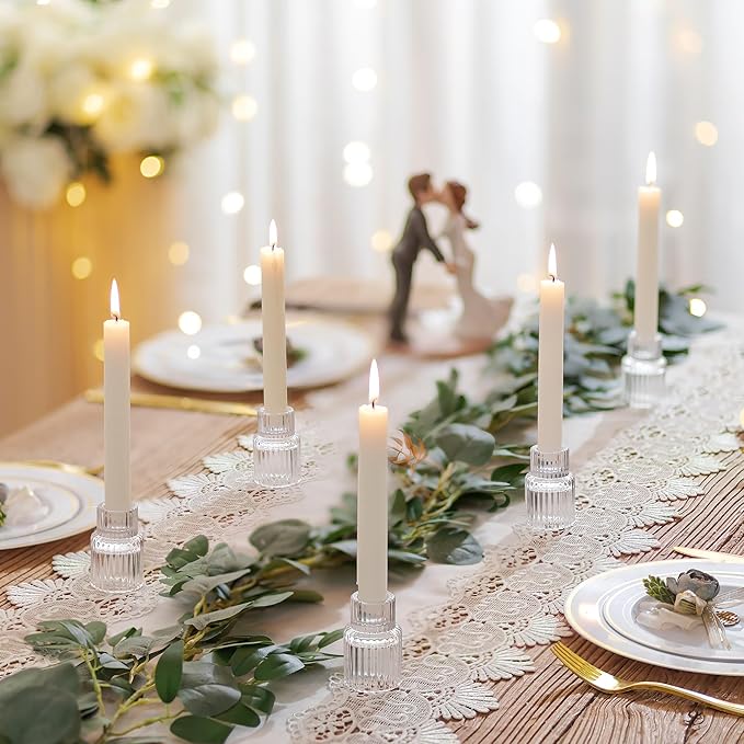 Romadedi Glass Candle Holder for Candlestick - 20 Pcs Clear Small Tapered Candle Holder Wedding Decor Table Centerpiece Bulk for Candle Sticks Christmas Party Living Room Dinner Advent