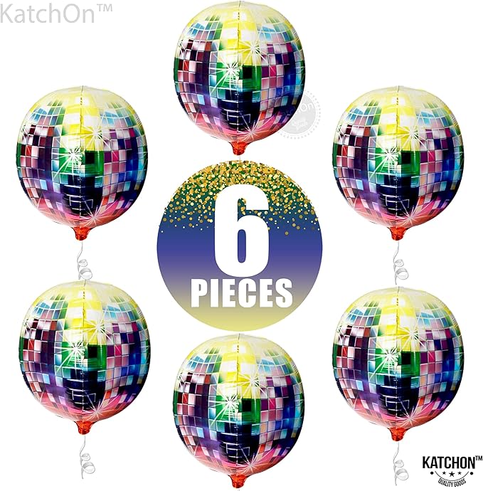 KatchOn Big Multicolor Disco Ball Balloons - 22 Inch, Pack of 6 | Neon Balloons for 80s Party Decorations