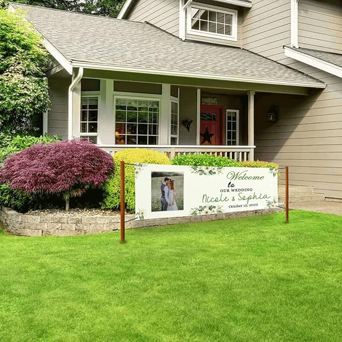 Personalized Wedding Congratulations Banners and Signs Customize Outdoor with Name Photo Date Custom Wedding Welcome Sign for Reception Party Ceremony 6'x2'