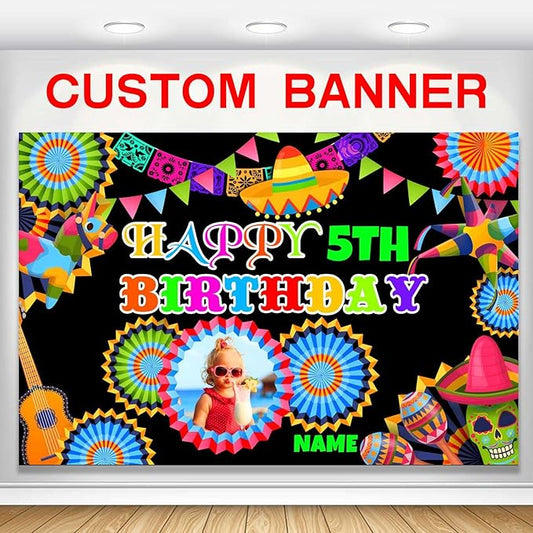 Custom Space Mexican Fiesta Carnival Happy Birthday Party Decorations Supplies Personalized Mexican Fiesta Carnival Birthday Backdrop Banner(6x9ft)