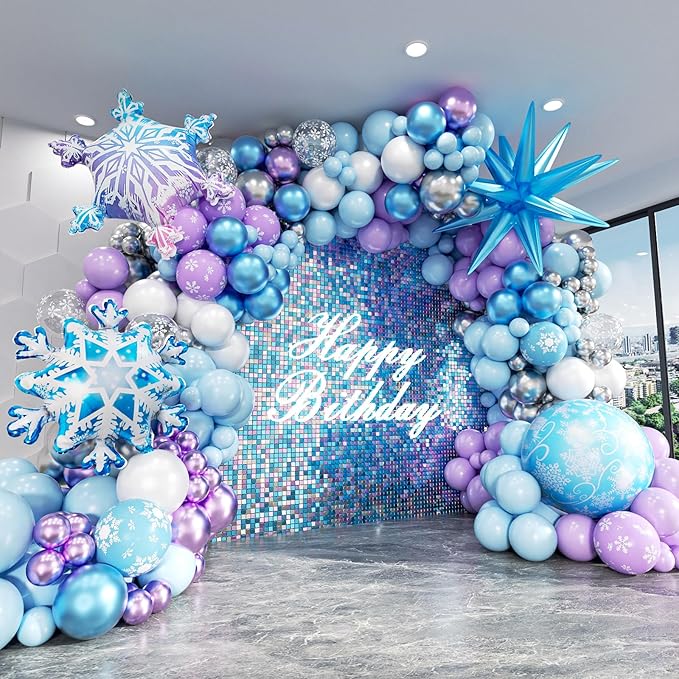 Frozen Balloon Arch Garland Kit, 164Pcs Winter Wonderland Balloon Arch Kit Blue Purple Clear Snowflake Balloons for Winter Wonderland Theme Baby Shower Snow Girl Princess Birthday Decorations