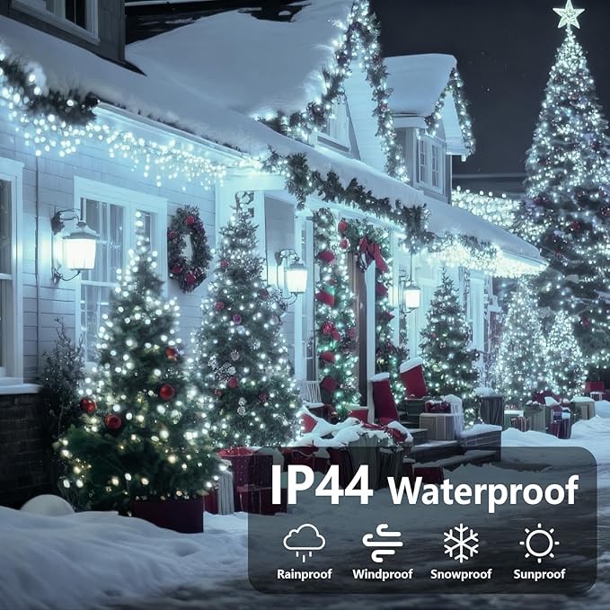 Outdoor Fairy Lights Waterproof, Plug in String Lights F8 Upgraded with 8 Modes Timer, 98Ft 200 Twinkle LED Outdoor & Indoor Decor for Garden/Patio/Yard/Wedding/Holiday Party