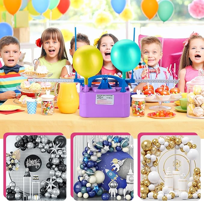 Party Zealot Electric Balloon Inflator Dual Nozzles with Balloon Sizer Air Pump US Standard Plug for Arch, Column Stand, Birthday, Wedding, Christmas, Graduation Party, and Party Decorations