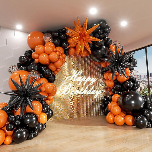Black and Orange Balloon Arch Kit, 140Pcs Black Orange Latex Balloon Garland kit, 18 12 10 5 Inch Different Size Balloons for Halloween Birthday Baby Shower Thanksgiving Day Party Decorations