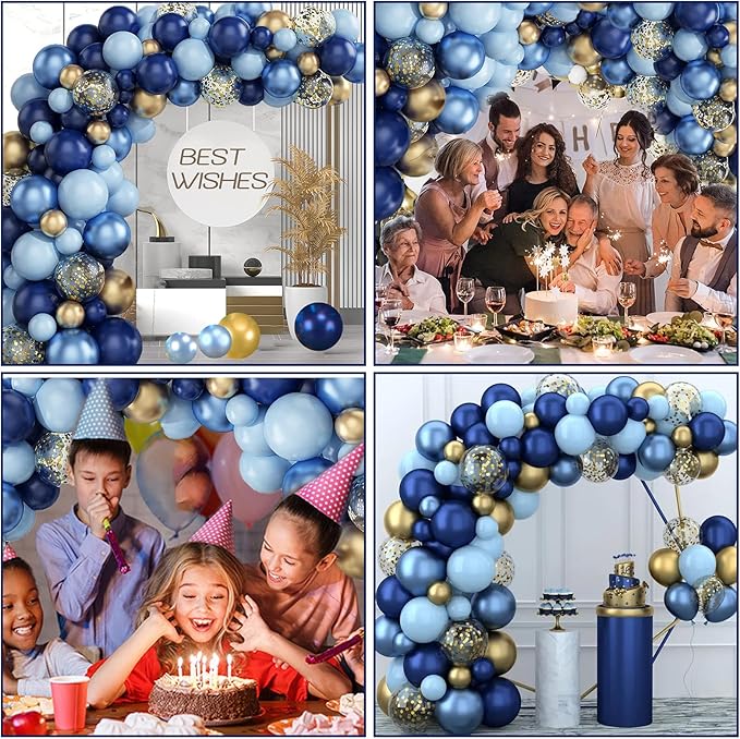 Archloon Blue Balloon Arch Kit, 134pcs Blue Balloon Garland Kit with Metallic, Macaron blue Balloons and Gold Confetti Balloons Arch Kit for Birthday, Wedding, Bridal and Baby Shower.