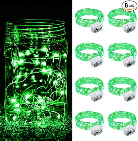 ZGWJ 8 Pack Fairy Lights Battery Operated, 7FT 20LED Mini Fairy String Lights Silver Wire 3 Modes for DIY, Parties, Wedding, Bedroom, Halloween Christmas Decoration- Green