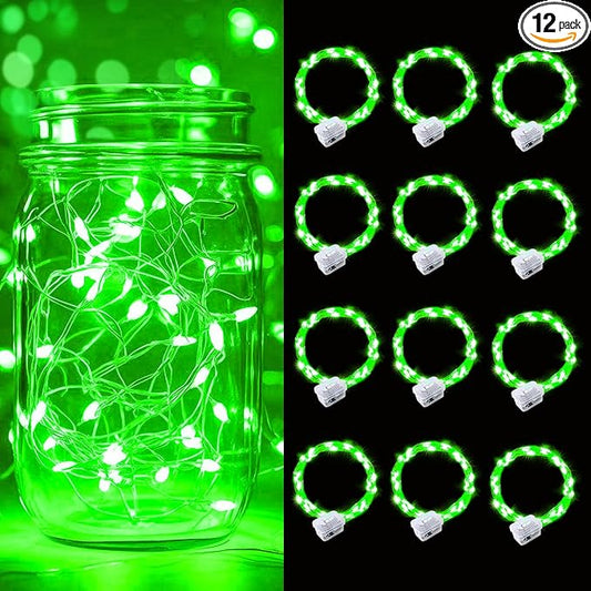 pozzolanas 12 Pack Green Battery Operated String Lights - 7ft Waterproof Fairy Lights with 20 LEDs for Home, Mason Jar, Party, Wedding, Halloween, Christmas Decorations