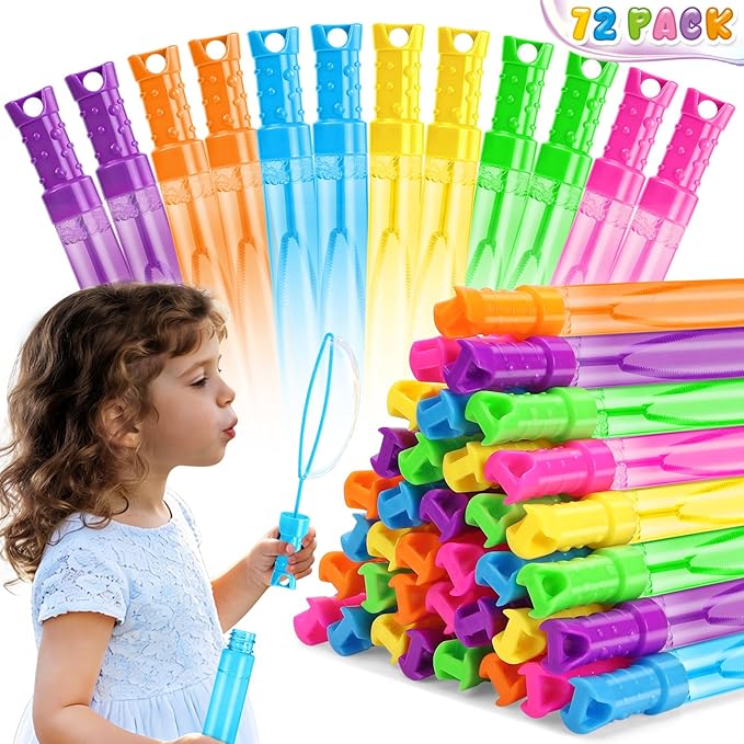 SpringFlower 72 Pcs Bubble for Kids, 2OZ Big Bubble Wands in 6 Colors, Ideal for Kid Party Favors, Summer Toys, Indoor & Outdoor Activities, Birthday, Carnival Prizes, Wedding, Goodie Bags