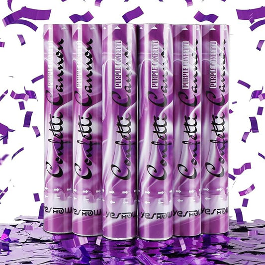 Confetti Cannon Poppers Purple, 6PACK YESHOW Purple Mylar Confetti Shooter for Graduation, Birthday Party, Halloween Party Christmas Eve and New Year Celebration
