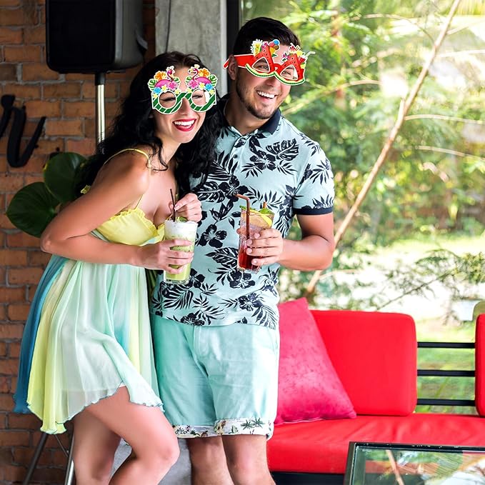Moon Boat 60Pcs Hawaiian Luau Paper Glasses for Adults Bulk, Summer Beach Party Photo Props Hawaii Tiki Tropical Pool Sunglasses Decorations Supplies