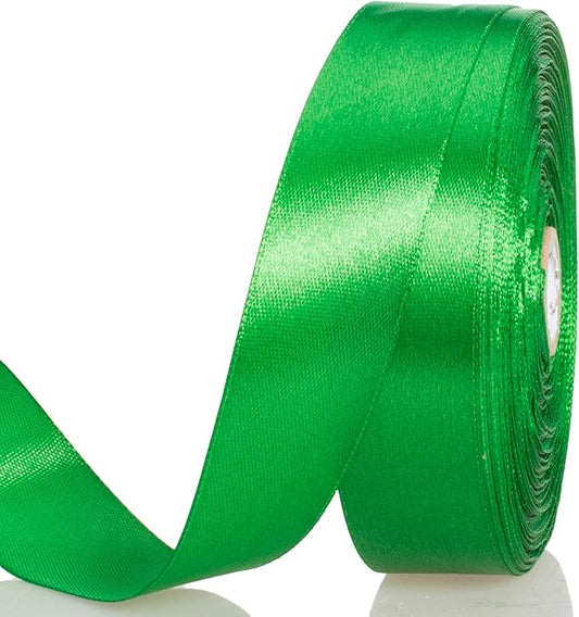 YASEO 1 Inch Green Solid Satin Ribbon, 50 Yards Craft Fabric Ribbon for Gift Wrapping Floral Bouquets Wedding Party Decoration