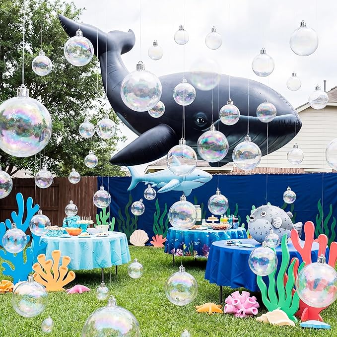30 Pcs Transparent 3D Bubble Party Decorations Clear Plastic Ornament Balls 5 Sizes Mermaid Ocean Bubble Garland Hanging DIY Ceiling Wall Decor for Birthday Baby Shower Wedding