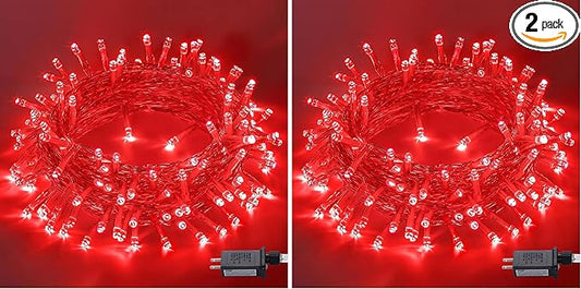 JMEXSUSS 150 LED Red Christmas Lights Indoor Outdoor Waterproof, Connectable 59 Ft Red String Lights Plug in, 8 Modes Twinkle Fairy Light for Bedroom Patio Party Tree Holiday Decor (Pack of 2)