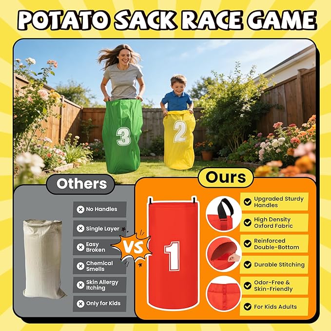 ropoda Field Day Games, Outdoor Carnival Games Potato Sack Race Bags for Adults and Kids, Bean Bags, Soft Plastic Cones,Ring Toss Set,Egg and Spoon Race, Outdoor Games Easter