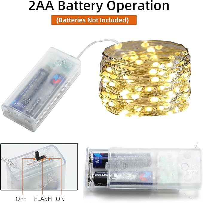 6 Pcs Fairy Lights Battery Operated, Christmas Tree Decor Twinkle Lights, 10 feet 30 LEDs String Lights, Flashing and Constant Light Modes, for Parties, Glass Bottle Decoration (Warm Color)