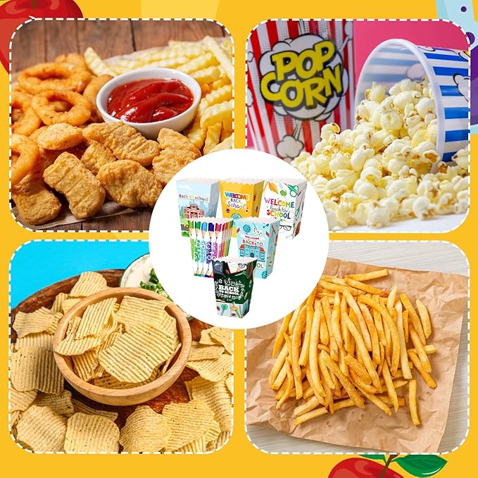 Gueevin 24 Pcs Back to School Popcorn Boxes Treat Boxes Candy Cookie Container Welcome Back to School Holder Teacher Gift for Classroom Decoration Supplies