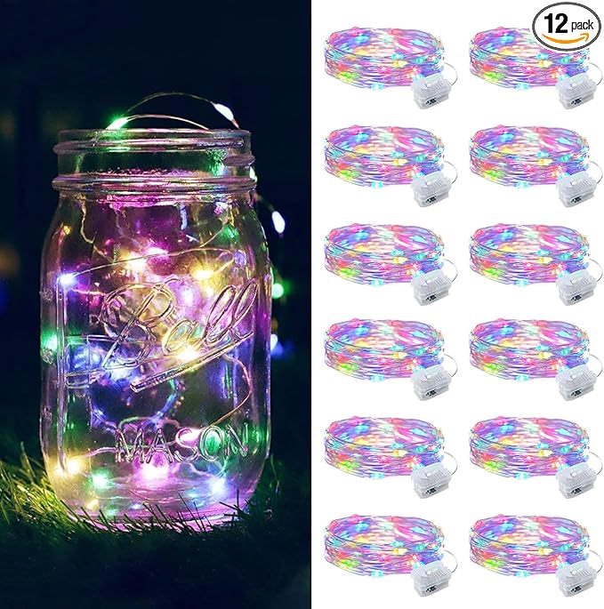 12 Pack Fairy Lights Battery Operated, 7ft 20 Mini LED Fairy Lights Silver Wire Twinkle Lights for DIY, Parties, Wedding, Bedroom, Christmas Decoration (Multi-Colored)