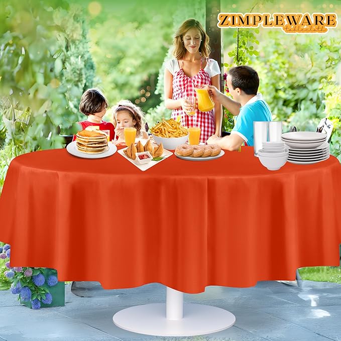 ZIMPLEWARE Premium Orange Plastic Table Cloth Disposable (12 Pack) Round Tablecloth (84in) Party Table Cloths Disposable, Perfect Table Cloth Round Cover for Any Table Up to 6 Feet
