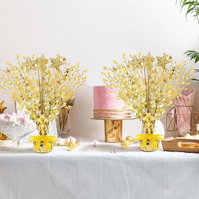Wenqik 6 Pcs Spray Centerpiece Foil Star Centerpieces New Year Christmas Metallic Star Table Decorations for Party Event Anniversary Memorial Dining Holiday Celebration(Gold)