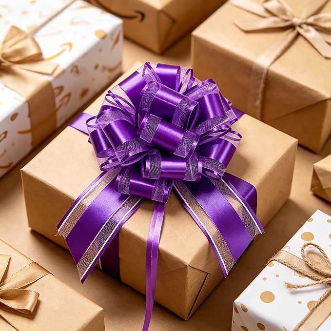 6 Pieces Large Pull Bows, Party Birthday Gift Wedding Ribbon Bows for Wrapping Boxes or Baskets Decorations Ribbon Bow, Valentine's Day Gift Decorations Bow (Royal Purple)