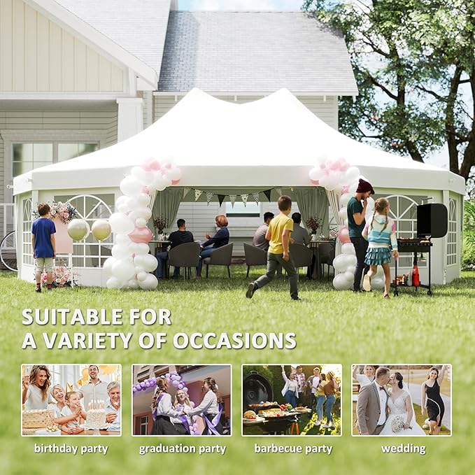 Outsunny 29 x 21 ft Party Tent, Outdoor Wedding Tent with Sidewalls, 2 Doors and 8 Windows for Party, White